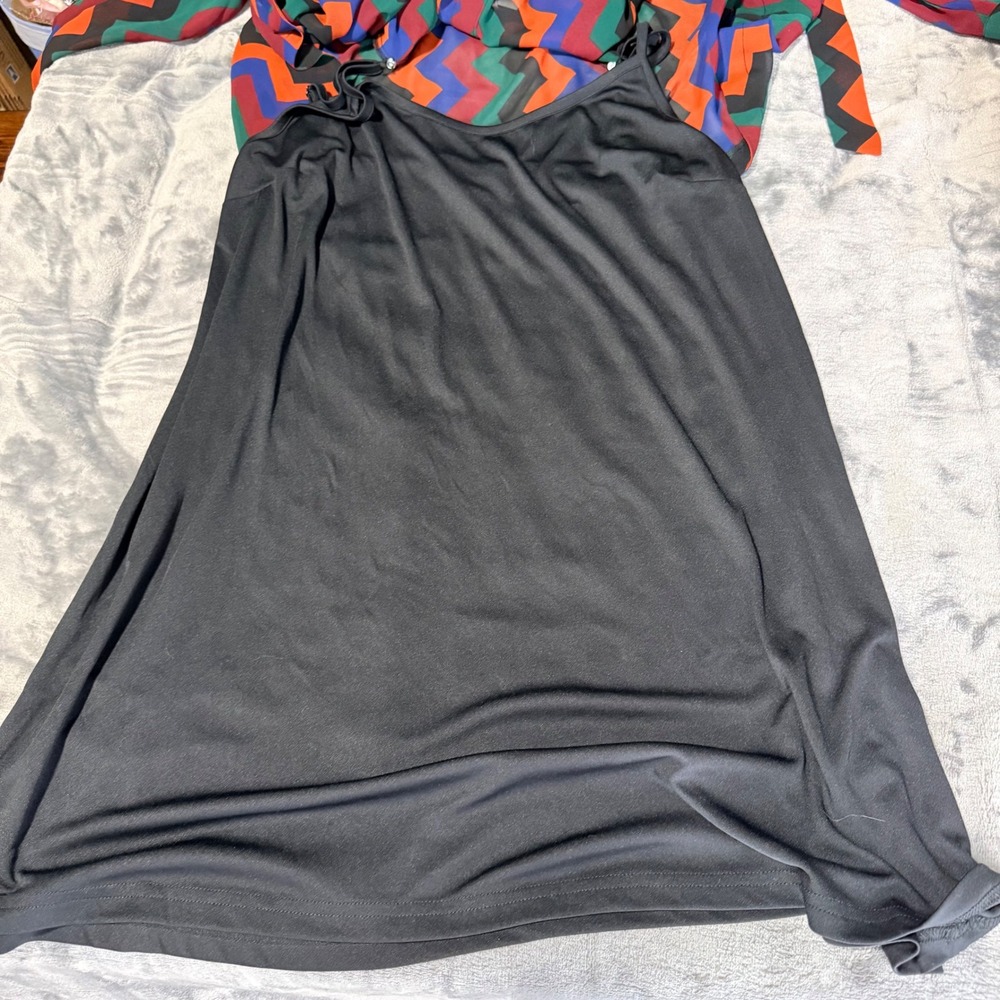 ModCloth Chevron Shirt Dress XL Multicolor Zig Zag Retro Long Sleeve Belted NEW - Picture 13 of 14